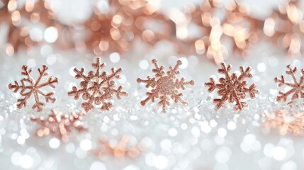 Wall Mural - Vertical Holiday Background with Row of Snowflake Copper Cutters on White Sparkling Background