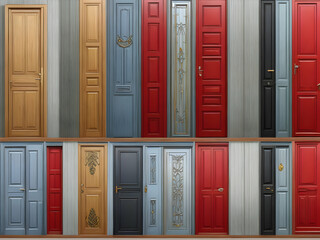 Wall Mural - row of lockers door, wooden, wood, entrance, house, home, closed, architecture, doors, interior, doorway, front, open, old, wall, design, Ai generated 