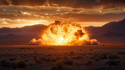 Wall Mural - Nuclear bomb test, explosion in desert