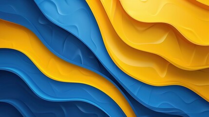 Poster - Blue yellow geometric abstract background. Curved wavy lines background