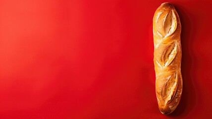 Freshly baked loaf of bread on vibrant red background