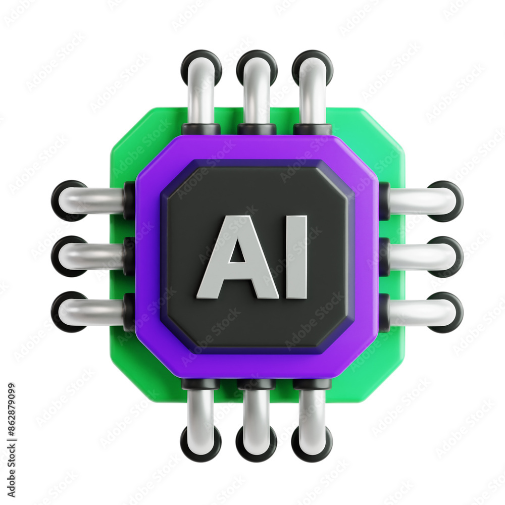 ai artificial intelligence computer processor chip circuit 3d icon ...