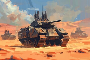 Military Tank in a Desert Landscape