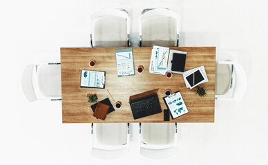 Wall Mural - Top view of office meeting room table with nobody. Business concept. uds