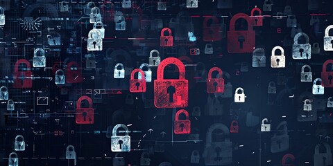 Wall Mural - Data security concept: Collection of padlock icons in digital art style