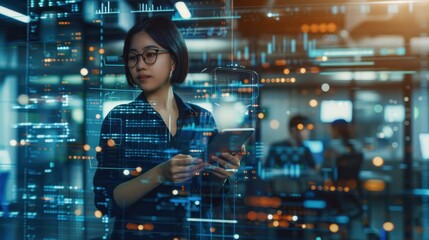 The woman with digital data