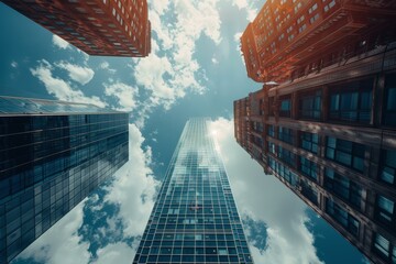Wall Mural - Upward View Of Tall Buildings And Clouds In The Sky