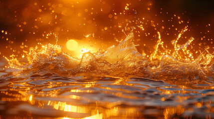 Sticker - Close-up of water splashes on the lake in the sunset light