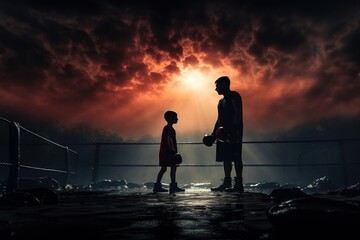 Wall Mural - father and son boxing