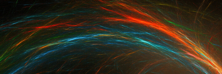 Wall Mural - abstract glowing fractal line on black background. panoramic texture banner