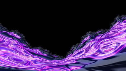 Wall Mural - Neon colorful mountain fractal marble with black background. Modern, topography map, data, abstract backdrop