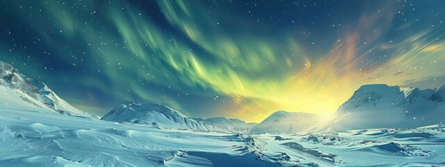 Wall Mural - yellow pastel Aurora Borealis over Snow 