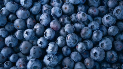 Pile of fresh blueberries, vibrant and detailed texture, top view