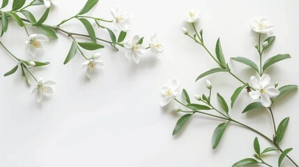 Wall Mural - Beautiful jasmine plant branch against white backdrop