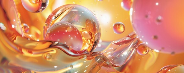 Surreal 3D rendering of reflective glass spheres floating in a vibrant, colorful environment