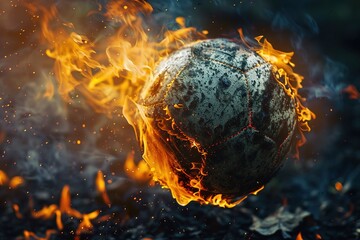 Poster - burning football powerful speed, fire and flames burning