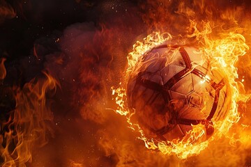 Canvas Print - burning football powerful speed, fire and flames burning