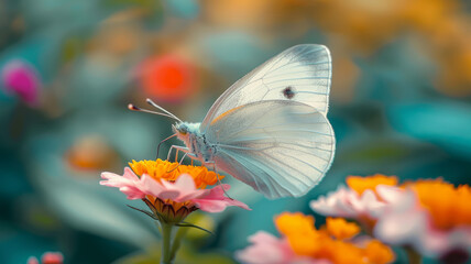 Wall Mural - Butterfly on a flower with blurred background