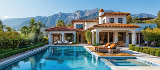 Wall Mural - Luxury Villa with Swimming Pool and Mountain Views