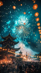 Wall Mural - a group of people standing around a firework display