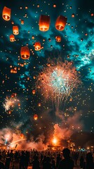 Wall Mural - a large group of people watching a fireworks show