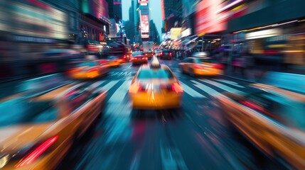 Sticker - Cars in movement with motion blur. A crowded street scene in downtown Manhattan