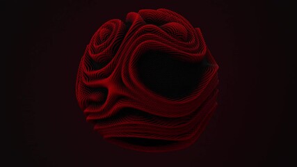 Wall Mural - distortion waves on abstract sphere made of shiny black and red balls. digital data splash of spheri