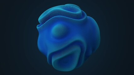 Wall Mural - distortion waves on abstract sphere made of shiny blue balls. digital data splash of spherical point