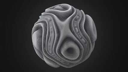 Wall Mural - distortion waves on abstract sphere made of shiny white balls. digital data splash of spherical poin