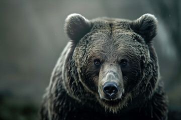 A brown bear stares intensely at the camera, with a blurred background. Wildlife Animals.
