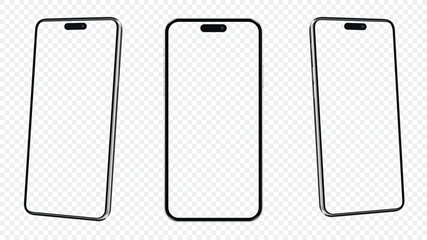 Smartphones with transparent screen isolated on transparent background