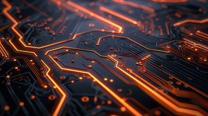 Wall Mural - High-tech circuit board design with glowing lines and nodes