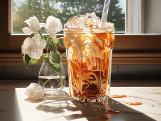 Poster - Attractive Frappe coffee frappucino in disposable plastic cup