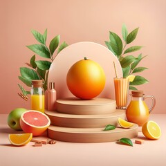 Wall Mural - Fruit podium background product citrus beauty vitamin orange cosmetic lemon summer.