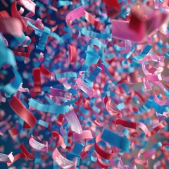 close up of colorful confetti falling onto, creating a celebratory mood with vivid colors.