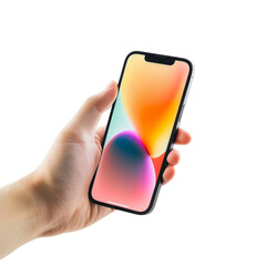 Wall Mural - A hand holding a phone with a colorful background