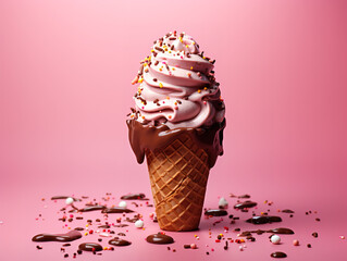 Poster - Superb Chocolate ice cream cone design element with rich toppings and nut