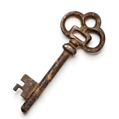 Old vintage key isolated on white background