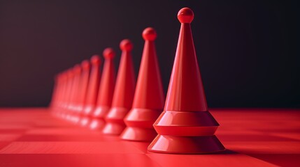 Wall Mural - A row of red chess pieces are lined up on a red board