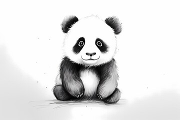 Wall Mural - a cute panda, pencil drawing work