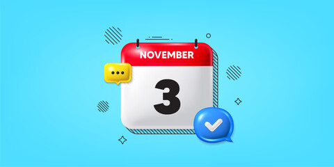 Wall Mural - Calendar date of November 3d icon. 3rd day of the month icon. Event schedule date. Meeting appointment time. 3rd day of November. Calendar month date banner. Day or Monthly page. Vector