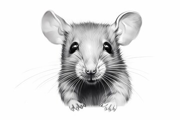 Sticker - a cute mouse, pencil drawing work