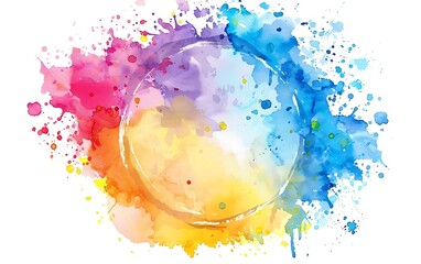 Colorful watercolor with blank circle on white background