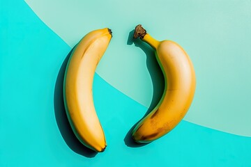 Wall Mural - Two yellow bananas facing each other on turquoise background, curved like parentheses.