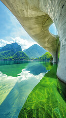 Sticker - landscape with lake and mountains