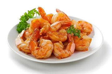 Wall Mural - Delicious shrimps on white plate isolated on white background