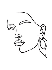 Wall Mural - Woman face continuous line drawing. Female Silhouette. Vector illustration