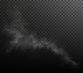 Wall Mural - Vector isolated smoke PNG. White smoke texture on a transparent black background. Special effect of steam, smoke, fog, clouds.	
