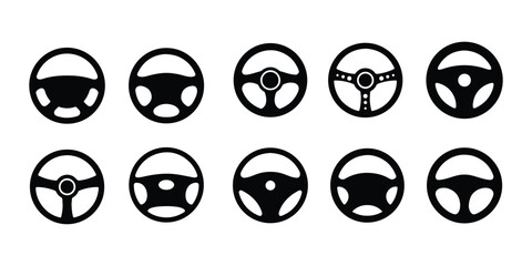 Steering wheel icon set. Auto car steering wheel icon set. Automobile steer wheel vector symbol for trucks and cars.