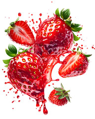 Wall Mural - Strawberry fruit with juice splashes isolated on white background